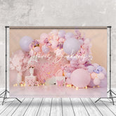 Lofaris Sweet Pink Floral Butterfly Light Cake Smash Backdrop